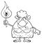 Black And White Smiling Cave Woman Cartoon Mascot Character Holding Up A Fiery Torch