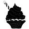 Black and white soft ice cream in a waffle basket with a crispy straw. Isolated illustration of a dessert.