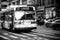 Black and White speeding bus image