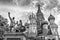 Black and white St. Basil\'s cathedral and monument in Moscow