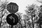 Black and white Stop sign and Left sign