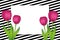 Black and white striped card with pink tulips