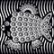 Black and white stylized drawing ornamental fish