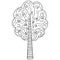 Black and white stylized lush tree with zentangle ornament. Hand-drawn birch, oak or alder. Isolated floral design element, colori