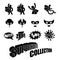 Black and white superhero icons symbol collection.