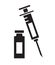 Black and white syringe and vial bottle icon vector isolated in white background.