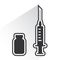 Black and white syringe and vial of medicine. Vector illustration