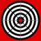 Black and white target icon with red bull`s-eye and numbers from 1 to 9 on red background.