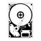 Black and white tech illustration of a hard drive with a top view on a white background. Accessories for the computer. Vector