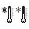 Black and white thermometers of heat and cold temperature with different emotions