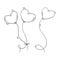 Black and white three heart shaped balloons in doodle style