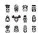 Black and white tiki mask drawing icon set isolated on white background