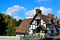 black and white timbered cottage in Ombersley in Worcestershire, England, UK