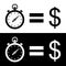 Black and white `Time is money` pictogram. Two variations