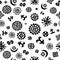 Black and white tribal seamless pattern African symbols. Hand drawn vector ethnic background with decorative elements.