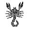 Black and white tribal tattoo art with scorpion