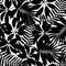 Black and white tropical leaves seamless pattern