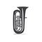 Black and white tuba isolated, vector illustration