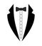 Black and white tuxedo with a bow tie. Logo template. Simple design element logo template. Flat style. Isolated on a white