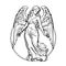 Black and White Vector Graphic of a Female Angelic Figure with Wings