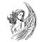 Black and White Vector Graphic of a Female Angelic Figure with Wings