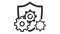 A black and white vector icon featuring a shield with three interlocking gears.