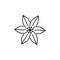 Black & white vector illustration of clematis flower. Line icon