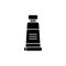 Black & white vector illustration of closed paint tube. Flat icon of artistic material for painting & handicraft work. Isolated