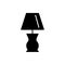 Black & white vector illustration of cottage table lamp. Flat icon of vintage desk light fixture. Home & office illumination. Iso