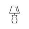 Black & white vector illustration of cottage table lamp. Line icon of vintage desktop light fixture. Home & office illumination.