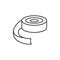 Black & white vector illustration of drafting paper tape in bobbin. Line icon of instrument to hold blueprint, tracing to drawing