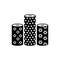 Black & white vector illustration of fabric assortments. Flat icon of textile rolls with different patterns for quilting &