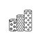 Black & white vector illustration of fabric assortments. Line icon of textile rolls with different patterns for quilting &
