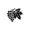 Black & white vector illustration of grape fruit with leaf. Flat