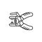 Black & white vector illustration of grommet pliers. Line icon o