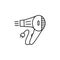 Black & white vector illustration of handheld hair dryer. Line i