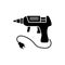 Black & white vector illustration of hot glue gun. Flat icon of