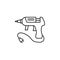 Black & white vector illustration of hot glue gun. Line icon of