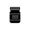 Black & white vector illustration of lacquer, varnish or paint bottle. Flat icon of glass container with cover. Craft supply.