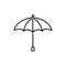 Black & white vector illustration of open umbrella with handle.