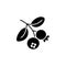 Black & white vector illustration of organic cranberry with leaves. Flat icon of fresh berries. Vegan & vegetarian food. Health e