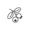 Black & white vector illustration of organic cranberry with leaves. Line icon of fresh berries. Vegan & vegetarian food. Health e