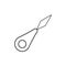 Black & white vector illustration of plastic needle threader. Line icon of needlework sewing supplies. Isolated object