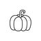 Black & white vector illustration of pumpkin vegetable. Line icon of fresh organic winter squash veggie. Vegan & vegetarian food.