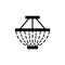 Black & white vector illustration of retro crystal glass chandelier. Line icon of vintage pendant ceiling light. Luxury home