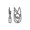 Black & white vector illustration of seam ripper, thread nipper.