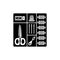 Black & white vector illustration of sewing kit in box. Flat icon of quilting, patchwork & needlework tools in one set.