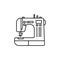 Black & white vector illustration of sewing machine. Line icon o