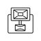 Black & white vector illustration of spotlight with motion security sensor. Line icon of outdoor light fixture. Isolated object