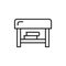 Black & white vector illustration of square ottoman. Line icon o